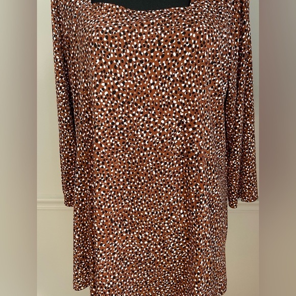 Susan Graver Brown Black White Square Neck Tunic Blouse Top Size LP - Picture 3 of 8